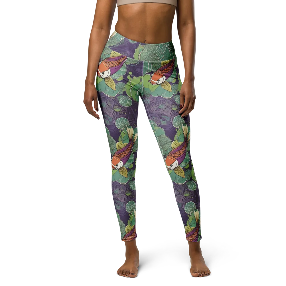 Violet Koi Garden on Yoga Leggings — Front