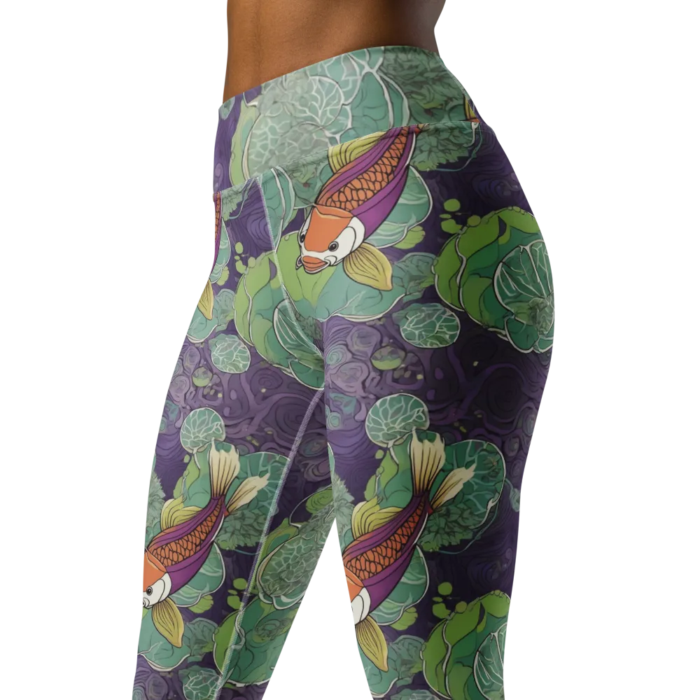 Violet Koi Garden on Yoga Leggings — Left Front