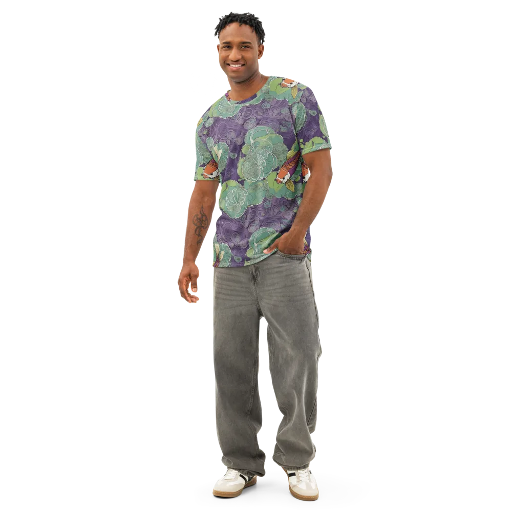 Violet Koi Garden on Men's Cotton Crew Neck T-Shirt — Front
