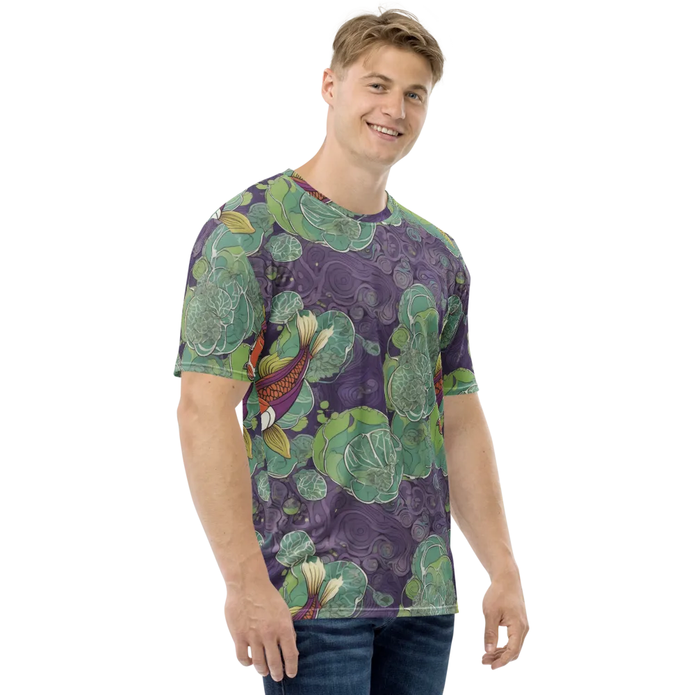 Violet Koi Garden on Men's Crew Neck T-Shirt — Right