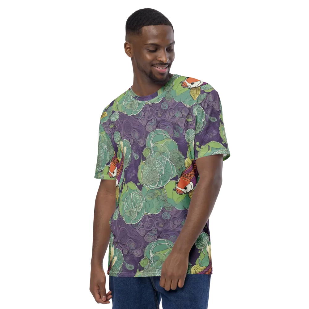 Violet Koi Garden on Men's Crew Neck T-Shirt — Left