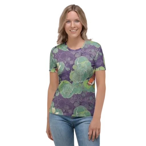 Violet Koi Garden on a Women's Crew Neck T-Shirt
