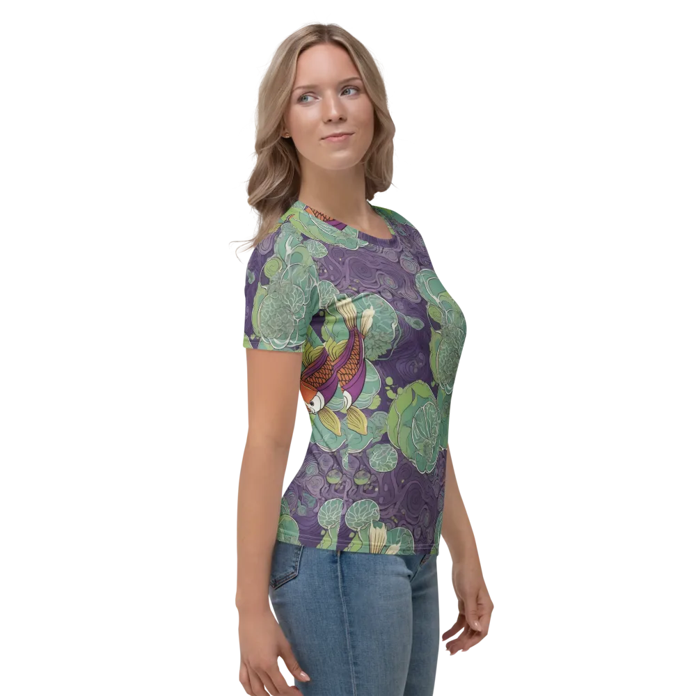 Violet Koi Garden on Women's Crew Neck T-Shirt — Right
