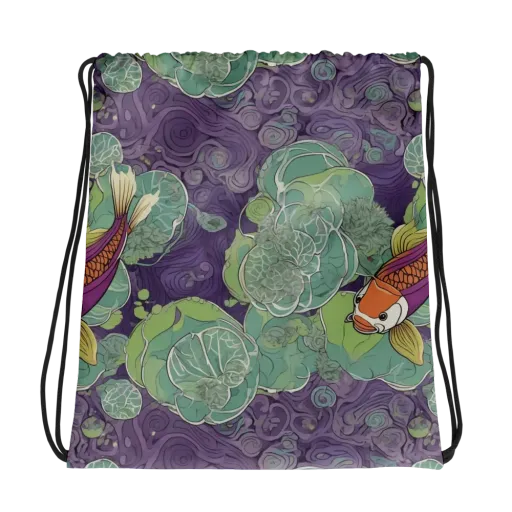 Violet Koi Garden on a Drawstring Bag