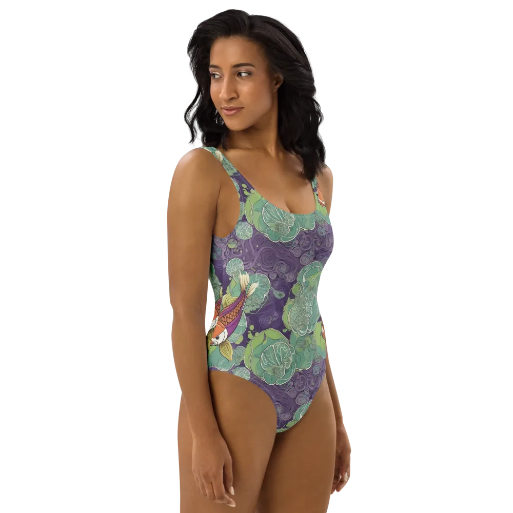 Violet Koi Garden on One-Piece Swimsuit — Right