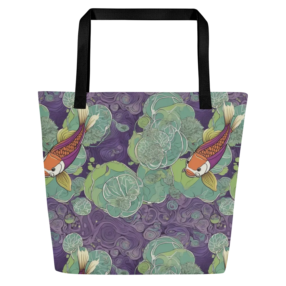 Violet Koi Garden on Large Tote Bag W/ Pocket — Front