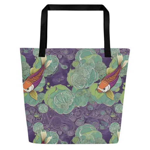 Violet Koi Garden on a Large Tote Bag W/ Pocket