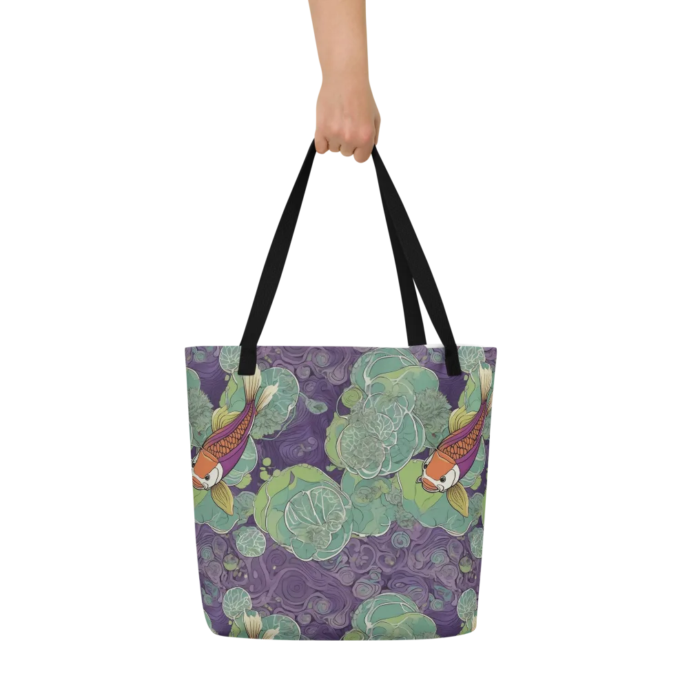 Violet Koi Garden on Large Tote Bag W/ Pocket — Front