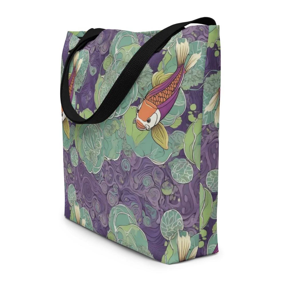 Violet Koi Garden on Large Tote Bag W/ Pocket — Front