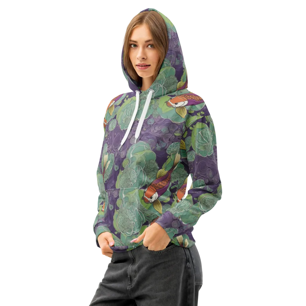 Violet Koi Garden on Cotton Hoodie — Left Front