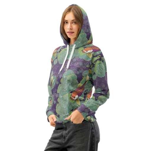 Violet Koi Garden on a Cotton Hoodie