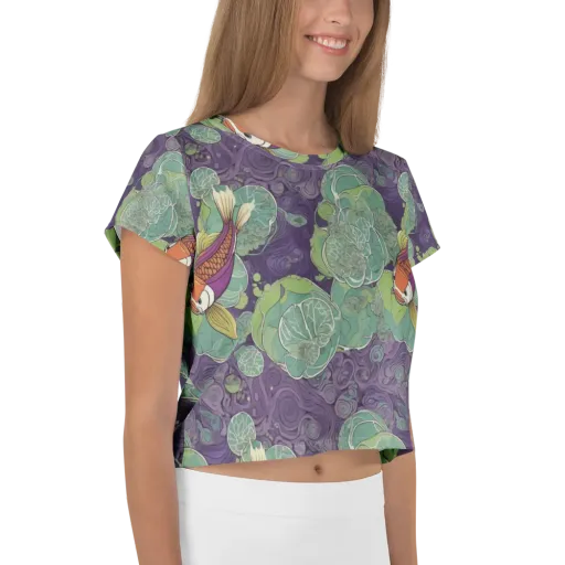 Violet Koi Garden on a Crop Tee