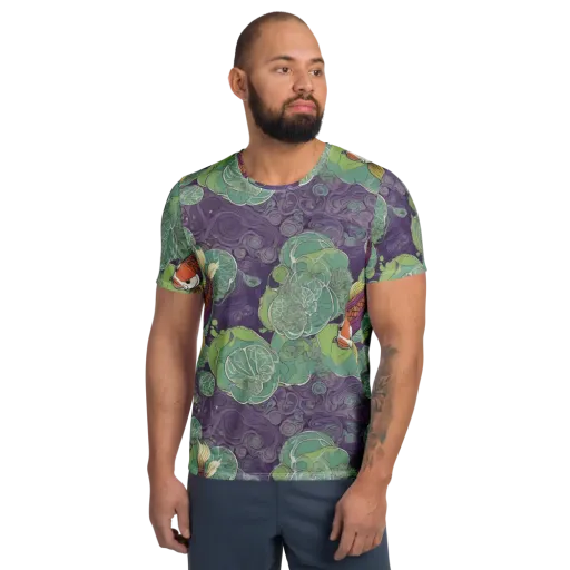 Violet Koi Garden on a Men's Athletic T-Shirt