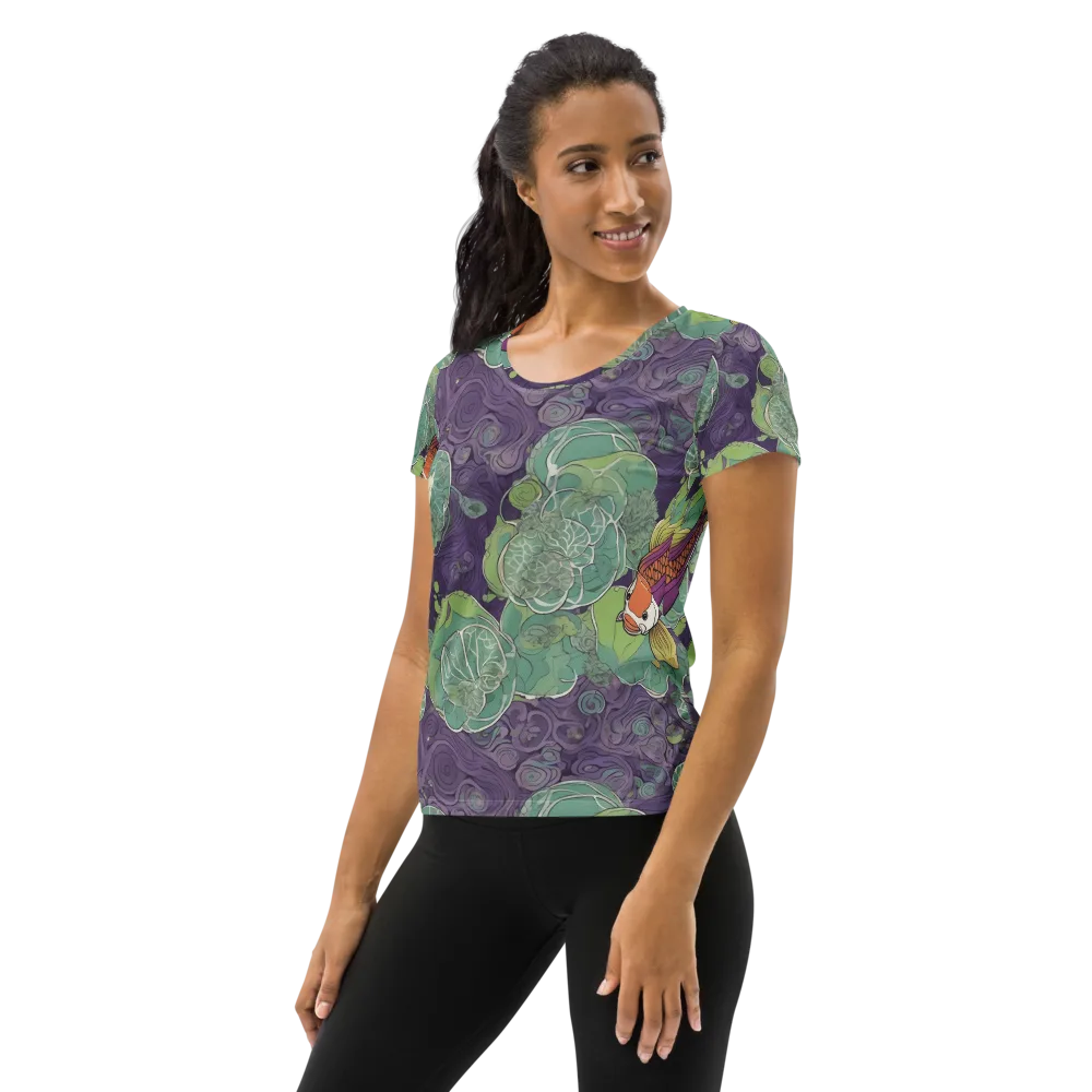 Violet Koi Garden on Women's Athletic T-Shirt — Left