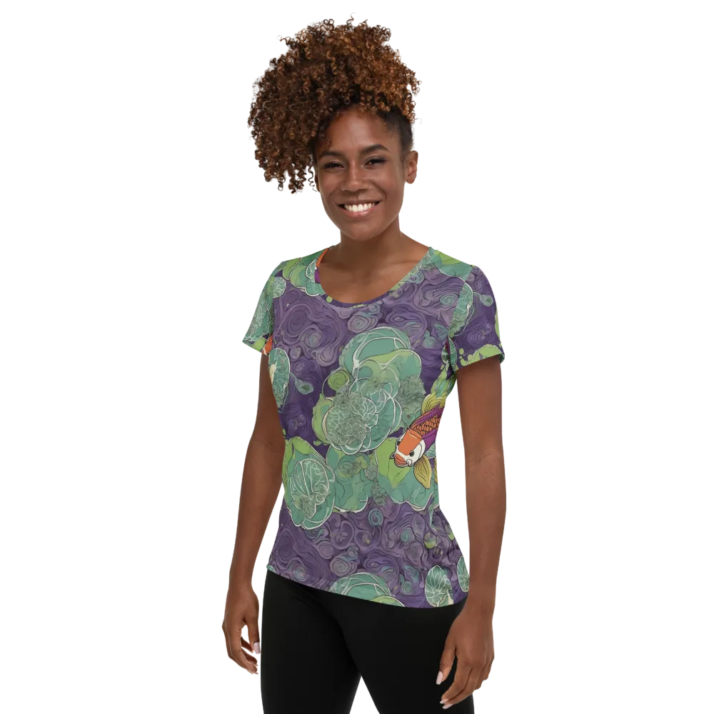 Violet Koi Garden on Women's Athletic T-Shirt — Left