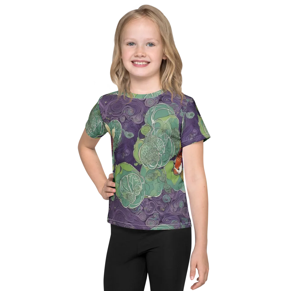Violet Koi Garden on Kids Crew Neck T-Shirt — Front
