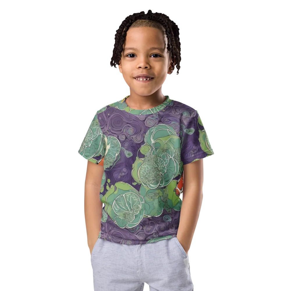 Violet Koi Garden on Kids Crew Neck T-Shirt — Front