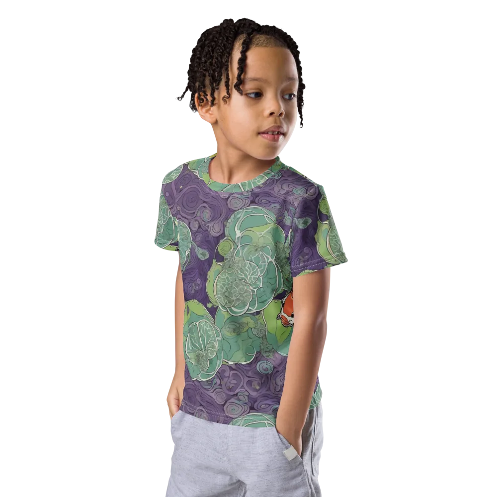Violet Koi Garden on Kids Crew Neck T-Shirt — Left Front