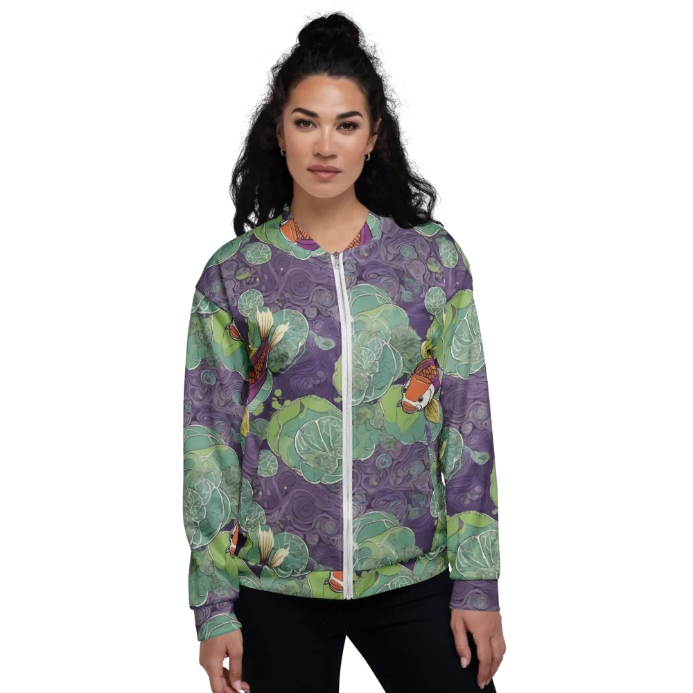 Violet Koi Garden on Bomber Jacket — Front