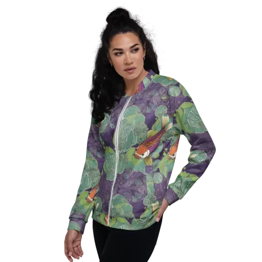 Violet Koi Garden on a Bomber Jacket