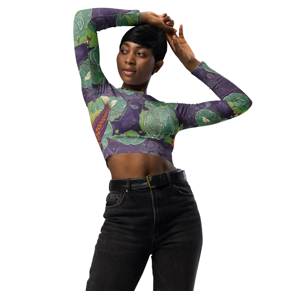 Violet Koi Garden on Long Sleeve Crop Top — Front
