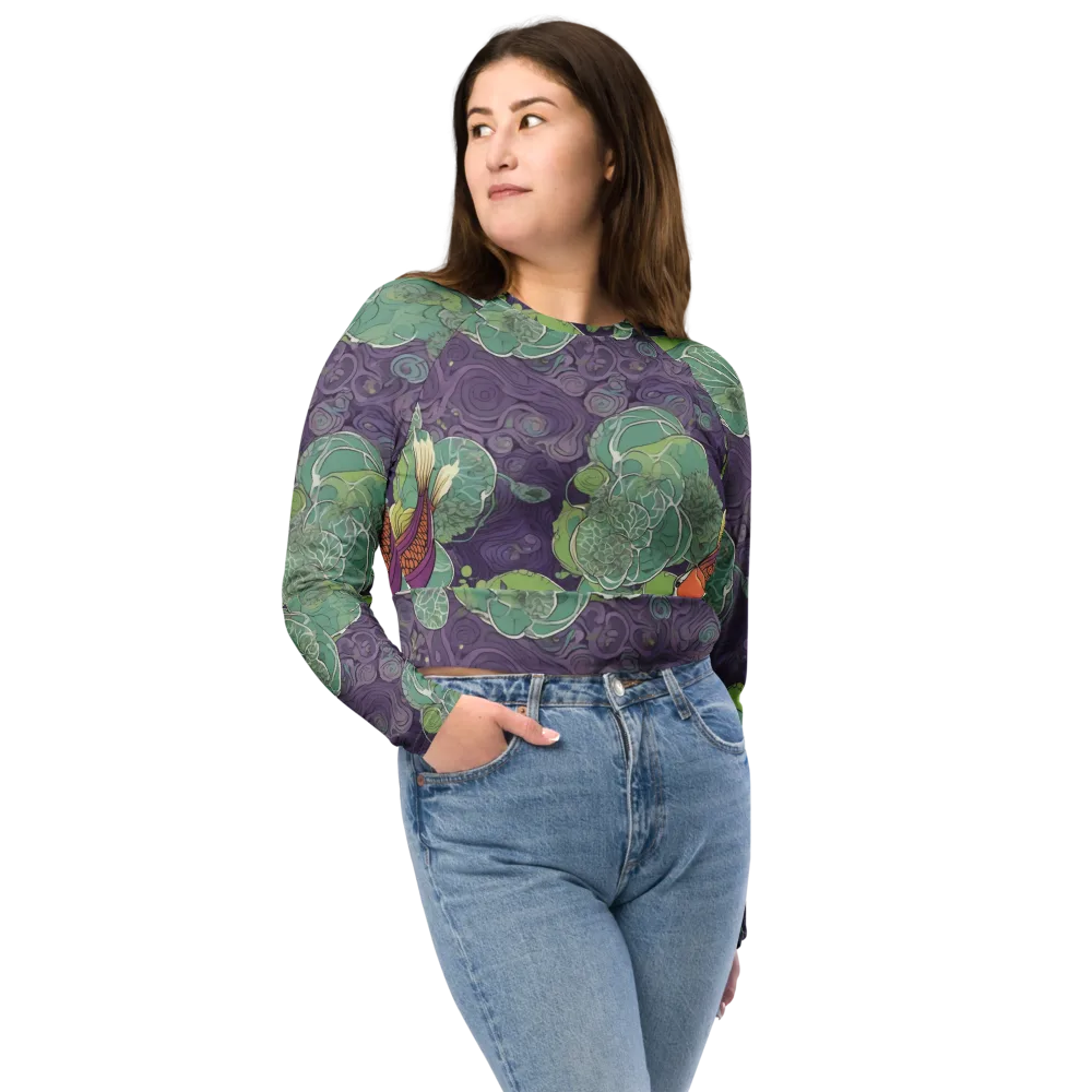 Violet Koi Garden on Long Sleeve Crop Top — Front