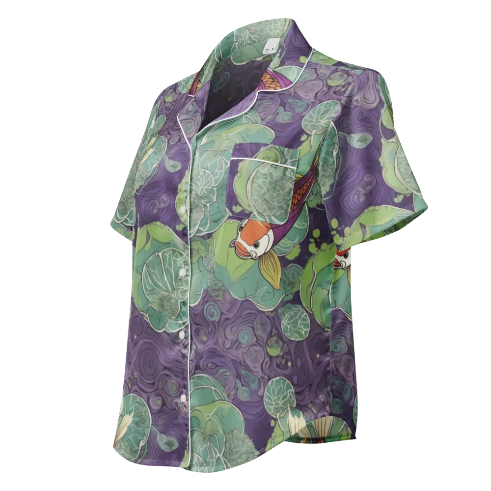 Violet Koi Garden on Women's Short Sleeve Pajama Top — Left Front