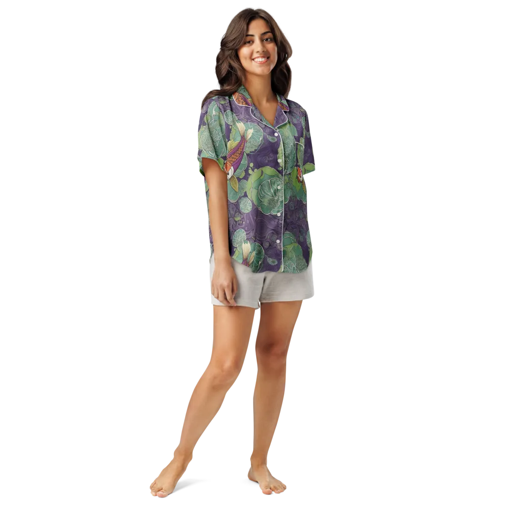 Violet Koi Garden on Women's Short Sleeve Pajama Top — Front