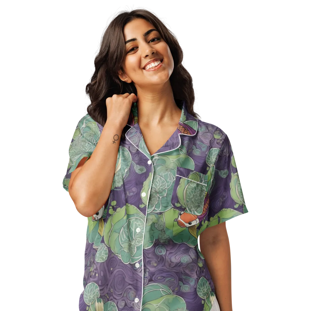 Violet Koi Garden on Women's Short Sleeve Pajama Top — Front