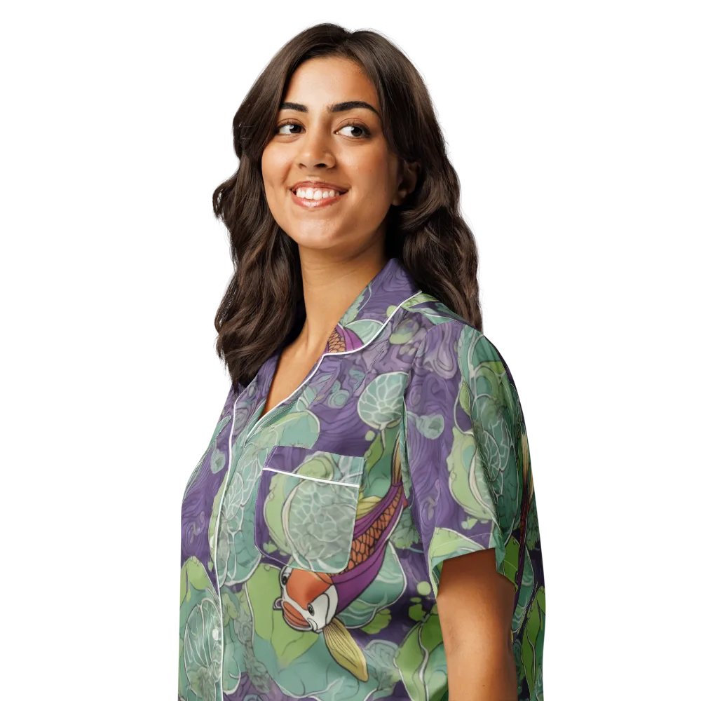 Violet Koi Garden on Women's Short Sleeve Pajama Top — Left Front