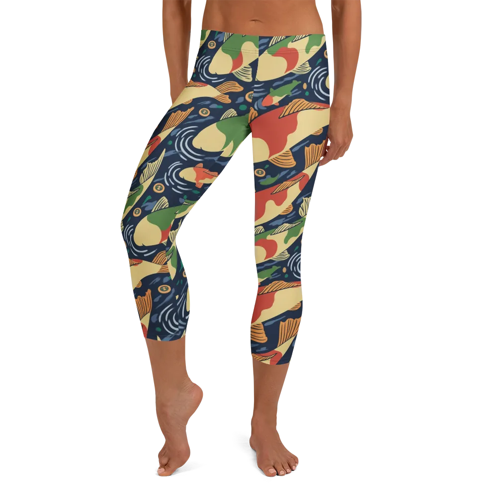 Carp in Motion on Capri Leggings — Front