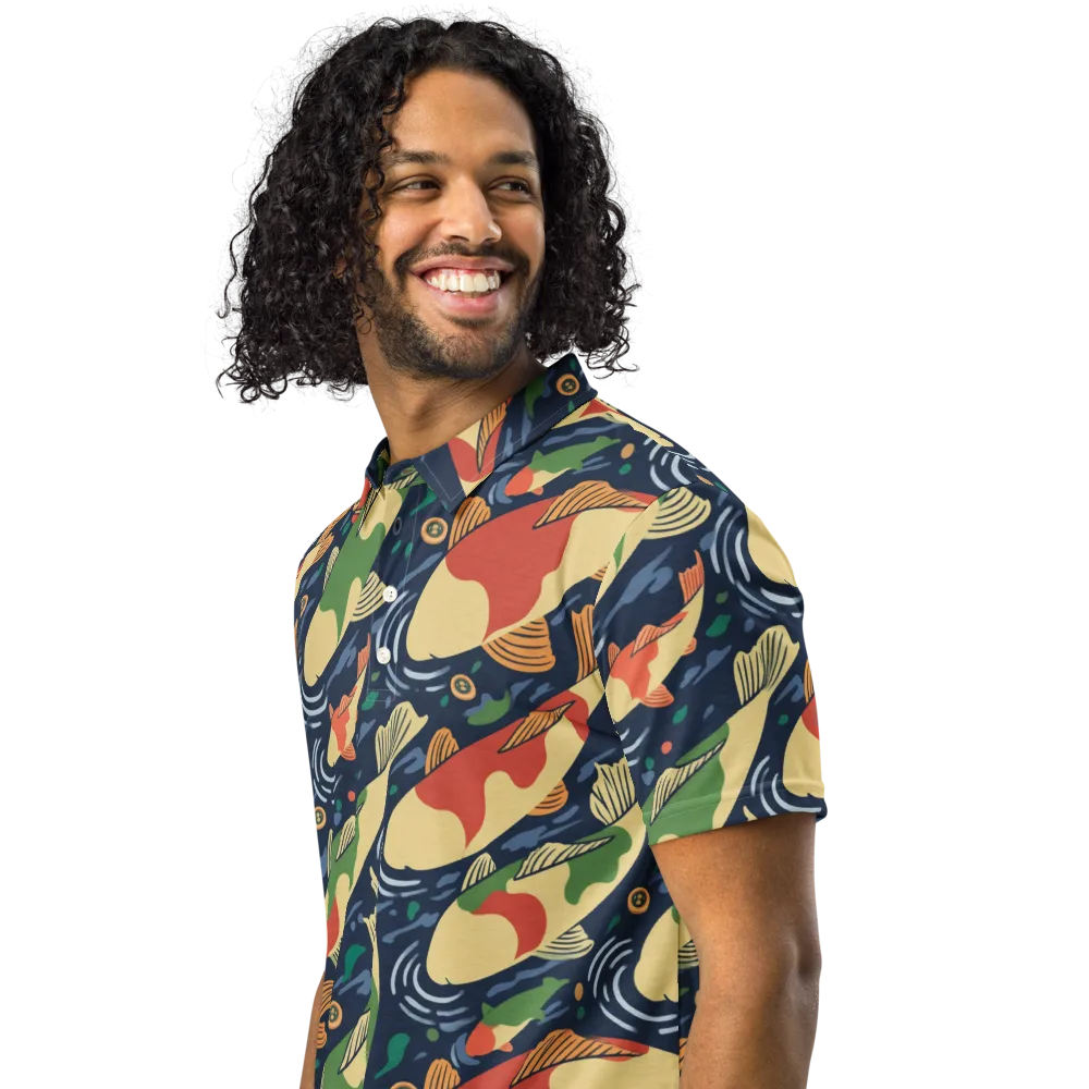Carp in Motion on Men's Slim Fit Polo Shirt — Left Front