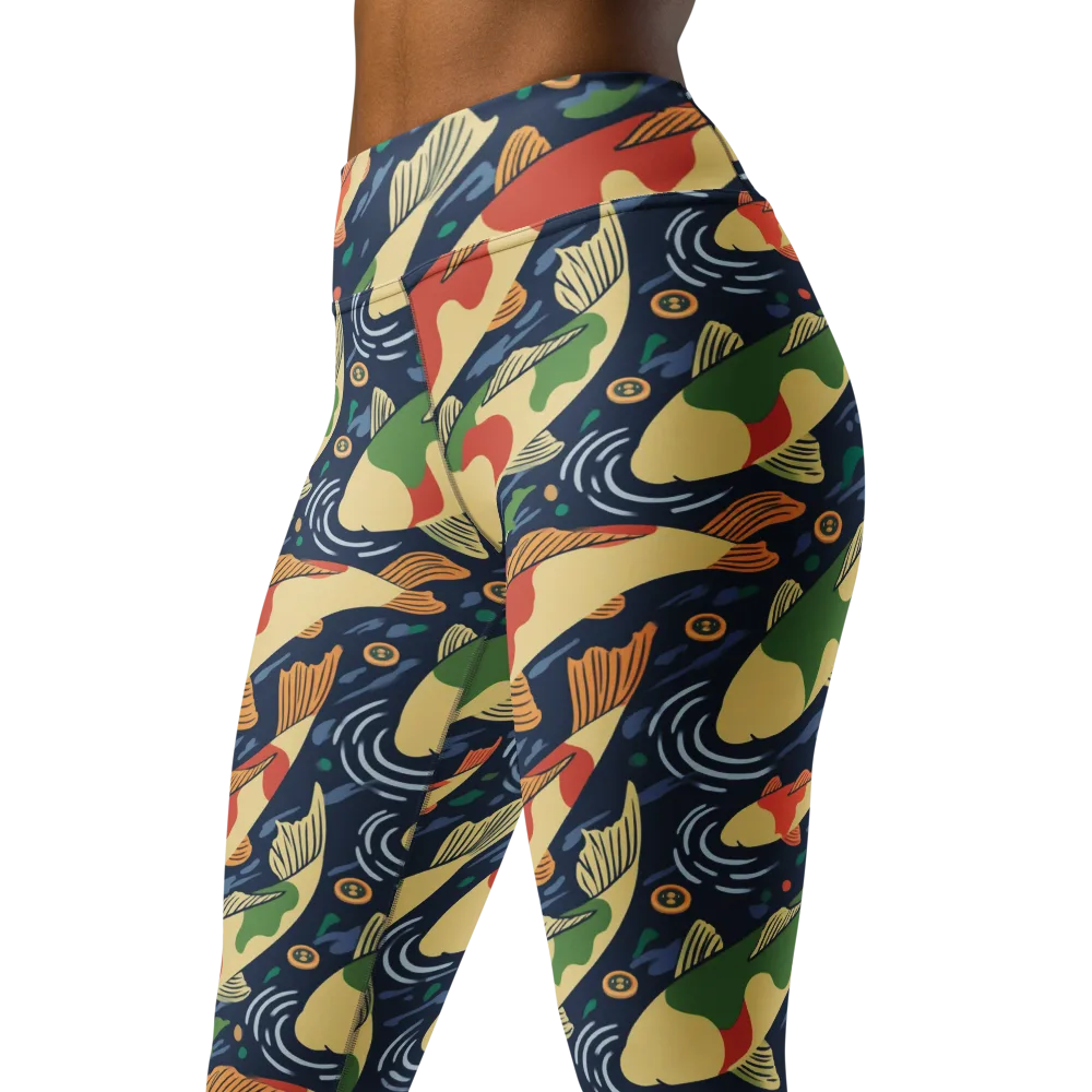 Carp in Motion on Yoga Leggings — Left Front