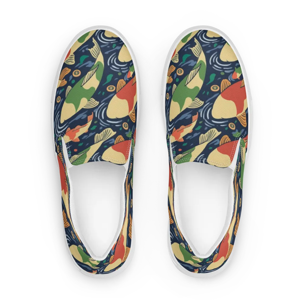 Carp in Motion on Men's Slip-On Canvas Shoes — Front