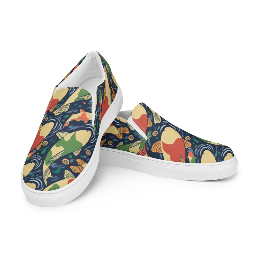 Carp in Motion on Men's Slip-On Canvas Shoes — Left Front