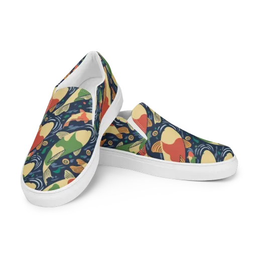 Carp in Motion on a Men's Slip-On Canvas Shoes