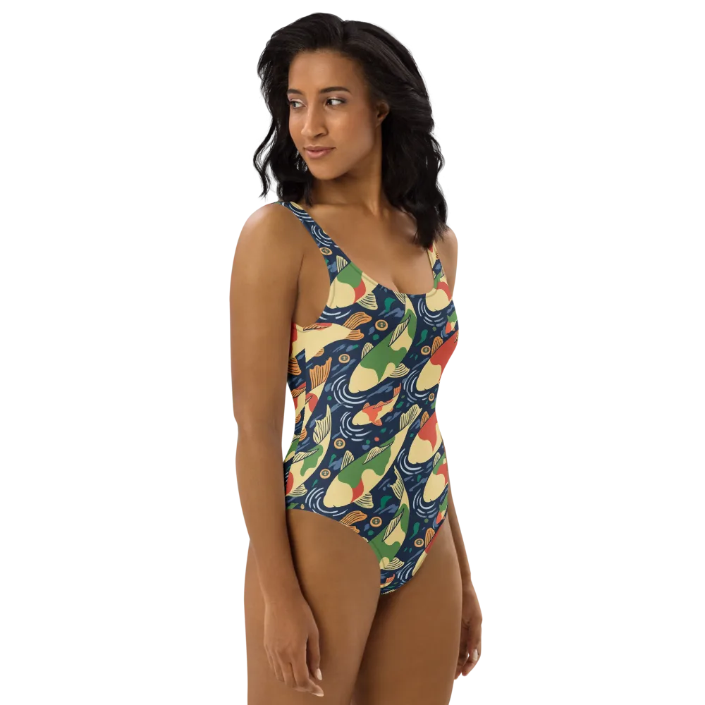Carp in Motion on One-Piece Swimsuit — Right