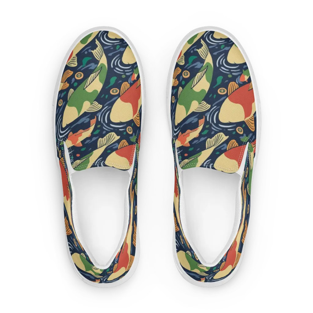 Carp in Motion on Women's Slip-On Canvas Shoes — Front