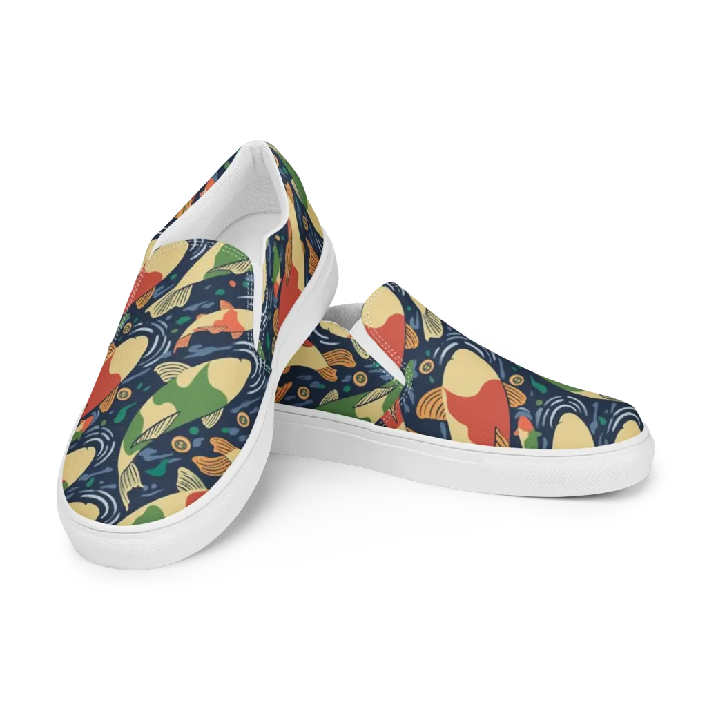 Carp in Motion on Women's Slip-On Canvas Shoes — Left Front