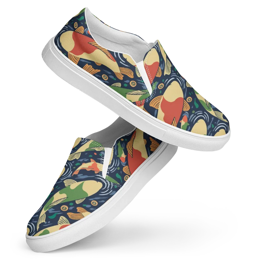 Carp in Motion on Women's Slip-On Canvas Shoes — Front