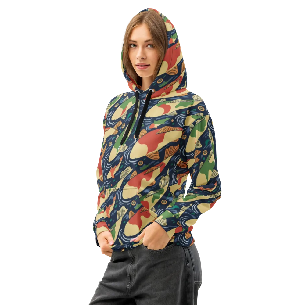 Carp in Motion on Cotton Hoodie — Left Front