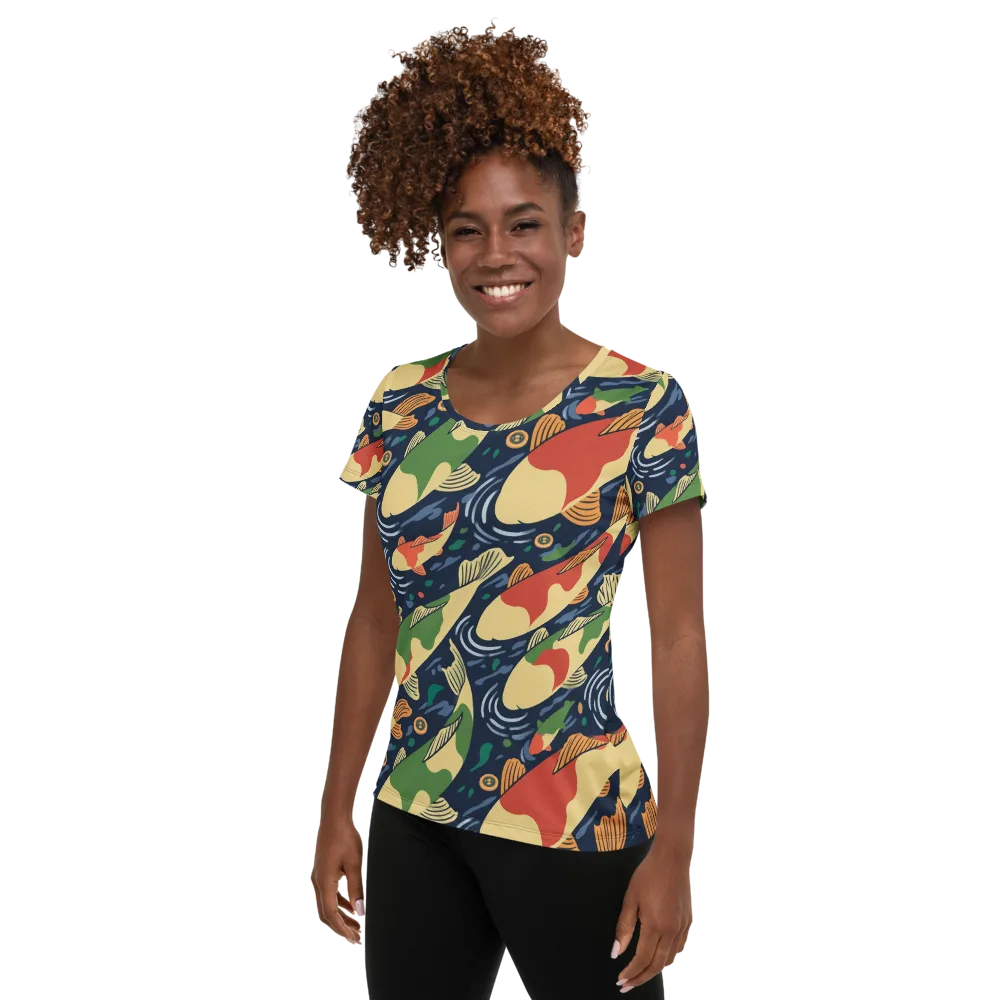 Carp in Motion on Women's Athletic T-Shirt — Left