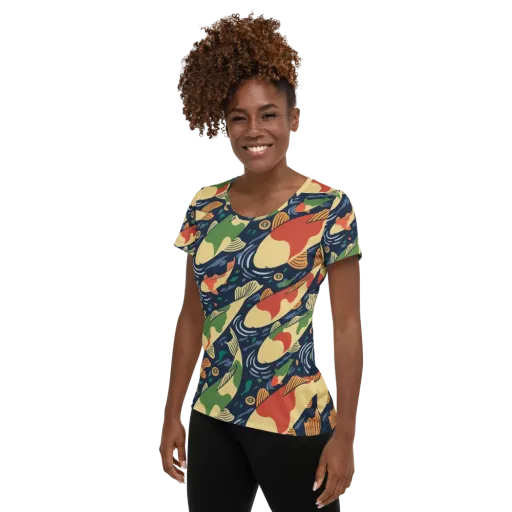 Carp in Motion on a Women's Athletic T-Shirt