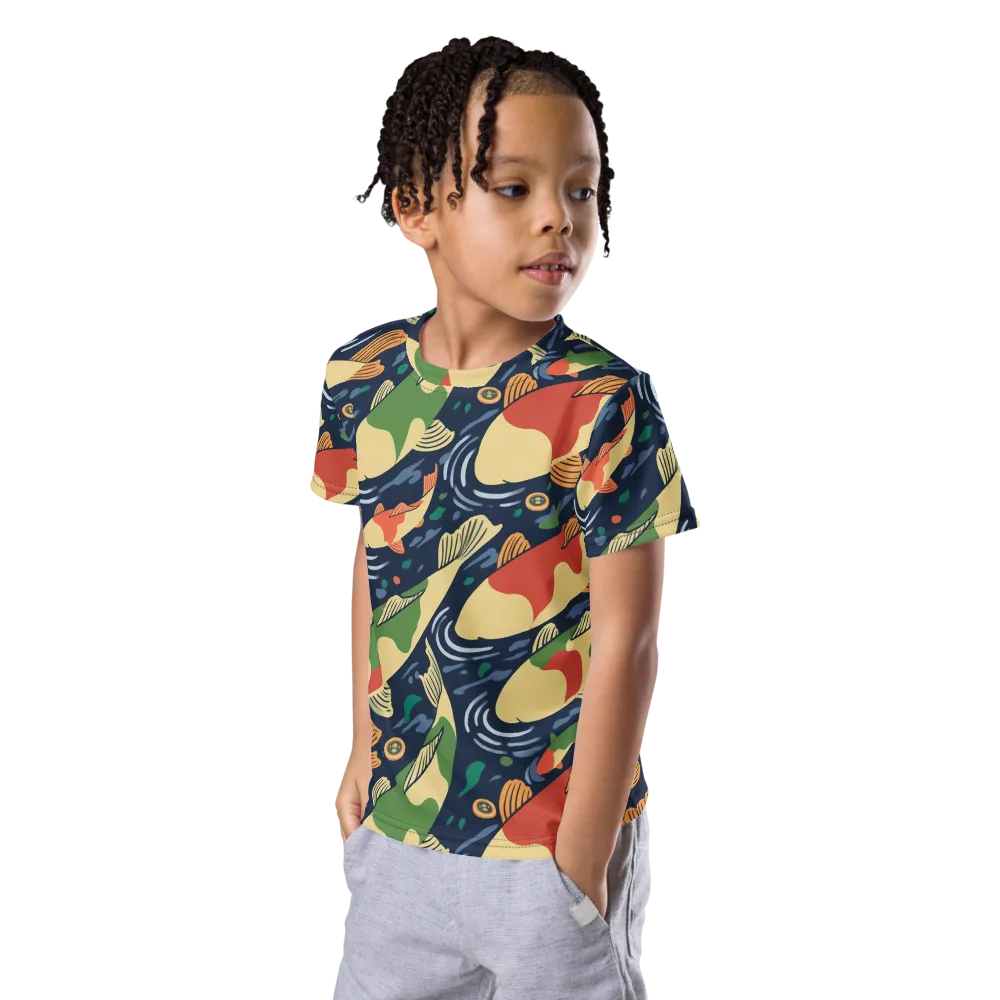 Carp in Motion on Kids Crew Neck T-Shirt — Left Front