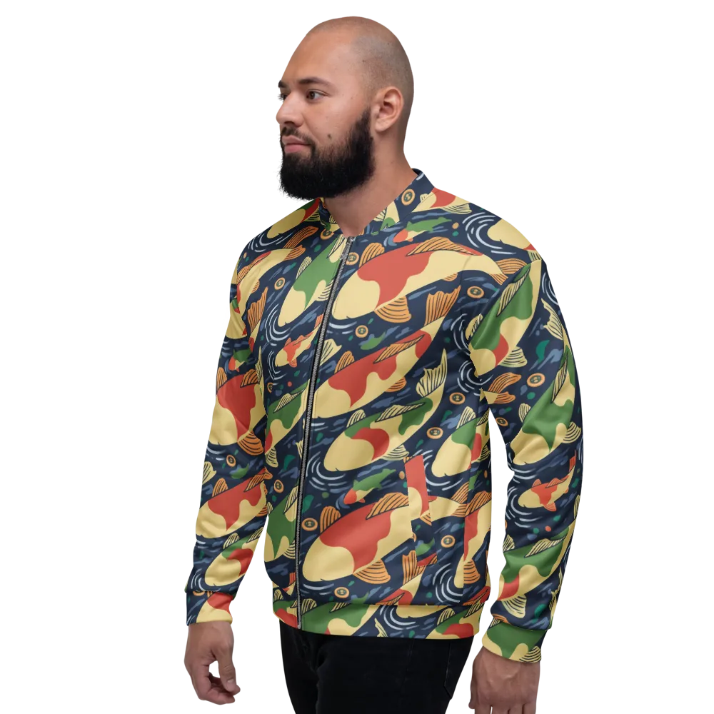 Carp in Motion on Bomber Jacket — Left