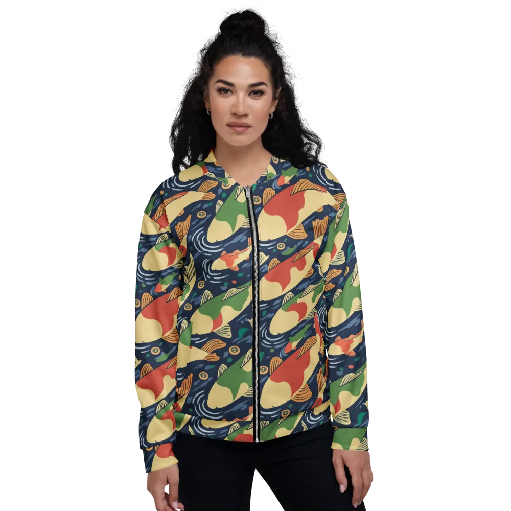 Carp in Motion on Bomber Jacket — Front