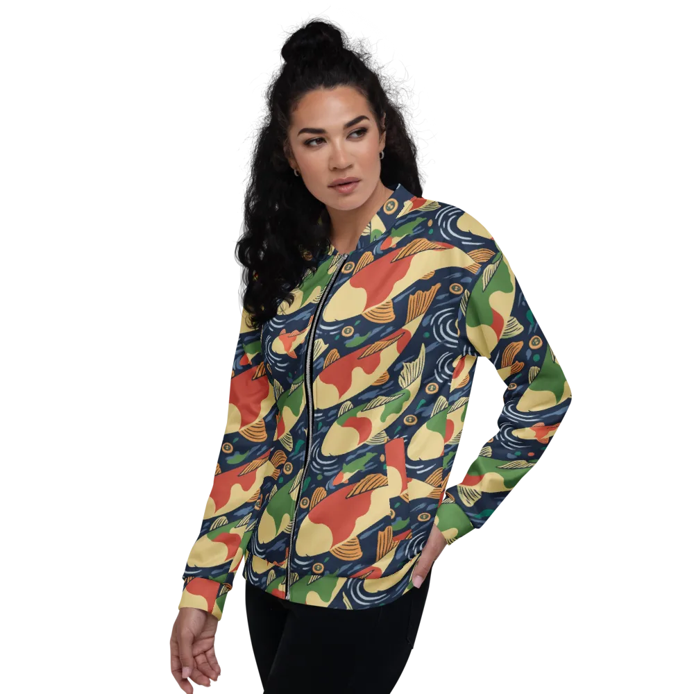 Carp in Motion on Bomber Jacket — Left