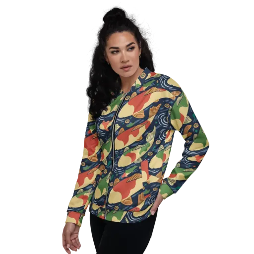 Carp in Motion on a Bomber Jacket