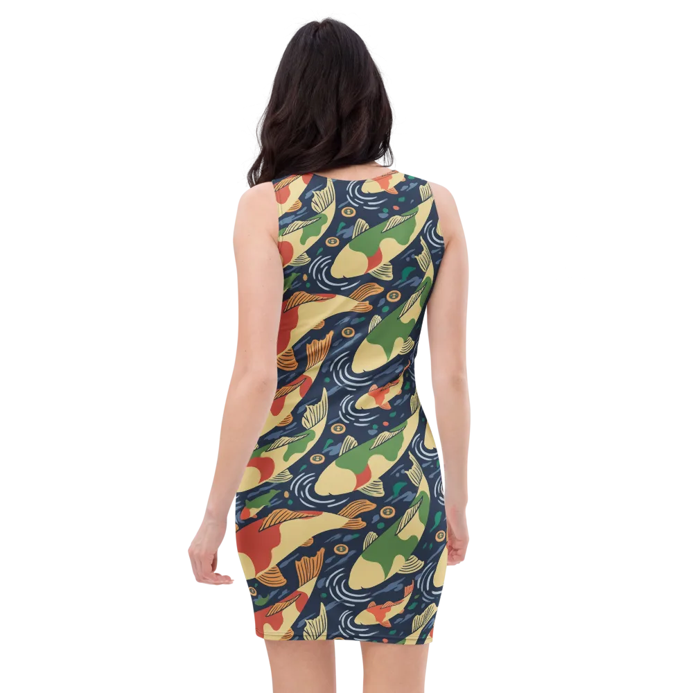 Carp in Motion on Bodycon Dress — Back