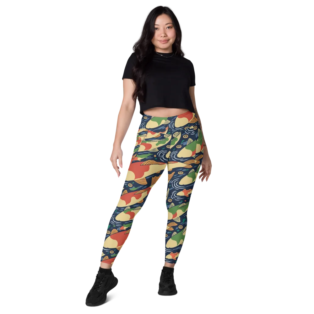 Carp in Motion on Leggings with Pockets — Front